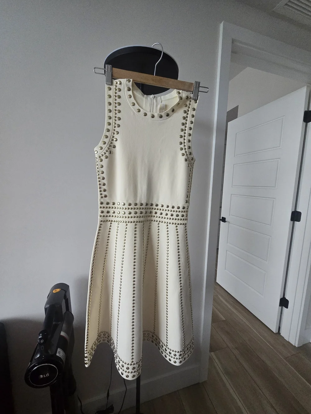 Michael Kors Cream Studded Sleeveless Midi Dress